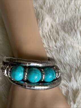 Turquoise silver snake stretch bracelet choker arm cuff versatile y2k